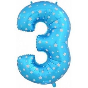 Ф. Цифры (40''/102 см) Цифры - "3" -; Голубой (со звездами)