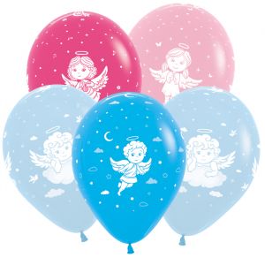Л. Шар (с рис) (12''/30 см) Новорожденные мальчики - Ангелы (4 Дизайна) -; Ассорти