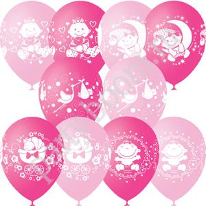 Л. Шар (с рис) (12''/30 см) Новорожденные девочки - С Днем Рождения Малыш Ассорти -; Розовый