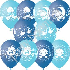 Л. Шар (с рис) (12''/30 см) Новорожденные мальчики - С Днем Рождения Малыш -; Светло-голубой